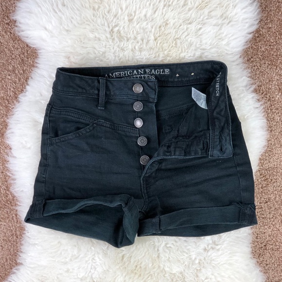 American Eagle Outfitters Pants - AEO Black Denim High Rise Button Fly Shorts